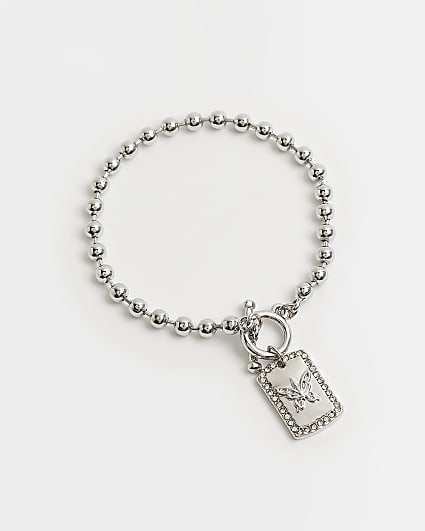 Silver diamante tag charm bracelet
