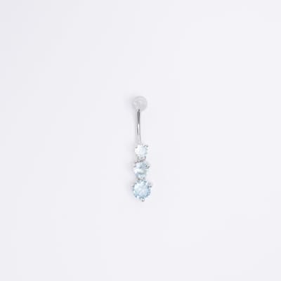 Silver diamond belly bar