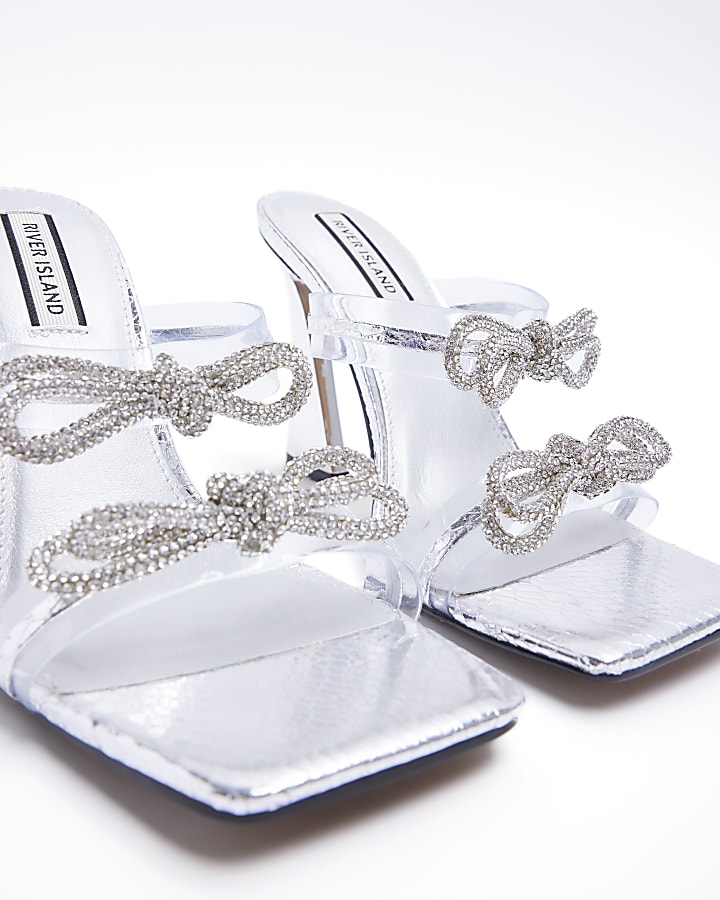 Silver Double Strap Bow Perspex Mules