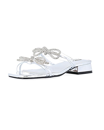 360 degree animation of product Silver embellished bow sandals frame-0