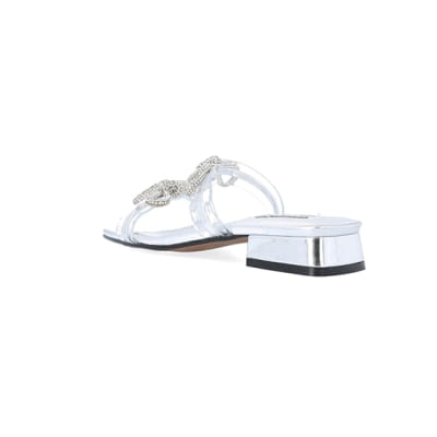 360 degree animation of product Silver embellished bow sandals frame-6