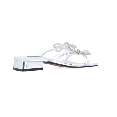 360 degree animation of product Silver embellished bow sandals frame-13