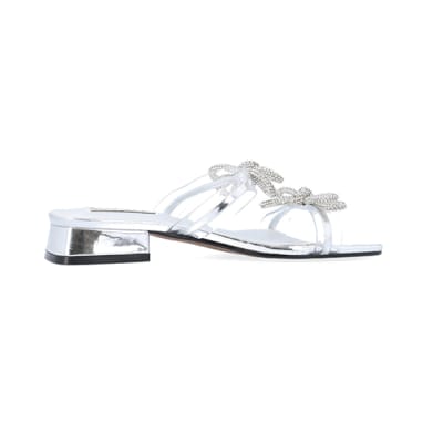 360 degree animation of product Silver embellished bow sandals frame-14