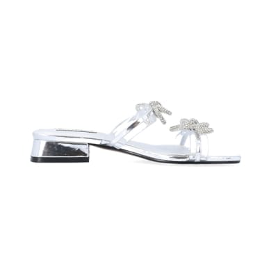 360 degree animation of product Silver embellished bow sandals frame-15