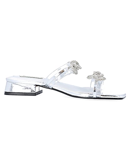 360 degree animation of product Silver embellished bow sandals frame-16