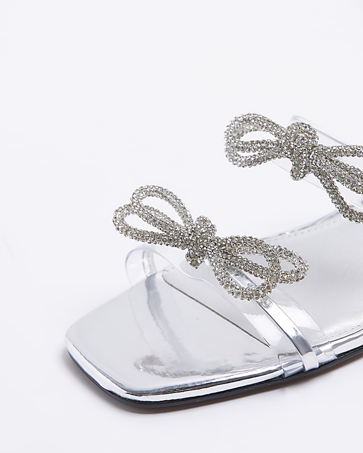 Silver embellished bow sandals
