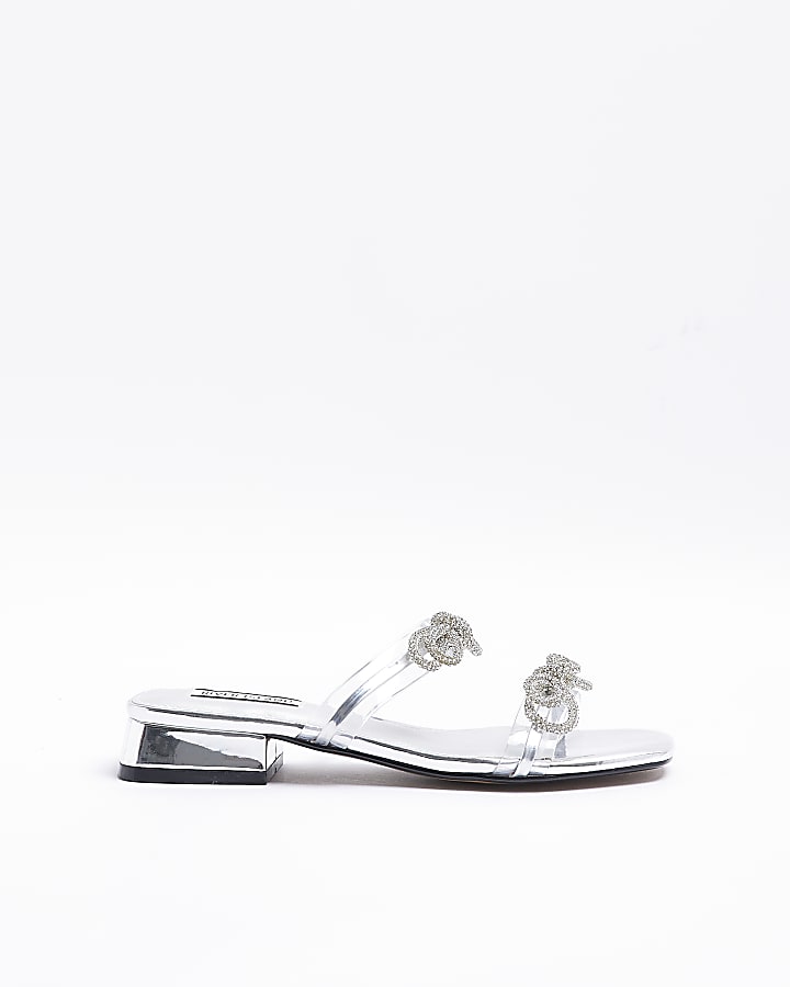 Silver embellished bow sandals