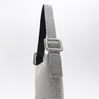 Silver embellished buckle shoulder bag River Island