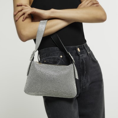 Silver embellished buckle shoulder bag River Island