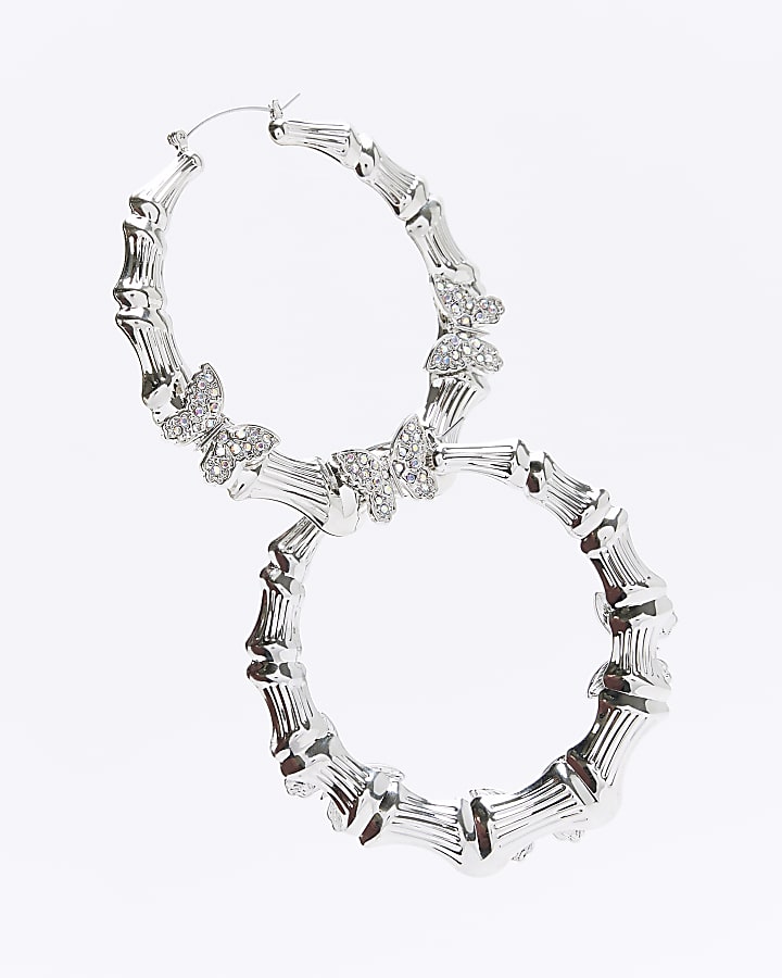 Silver embellished butterfly hoops