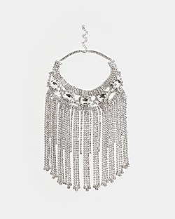 Silver embellished collar necklace