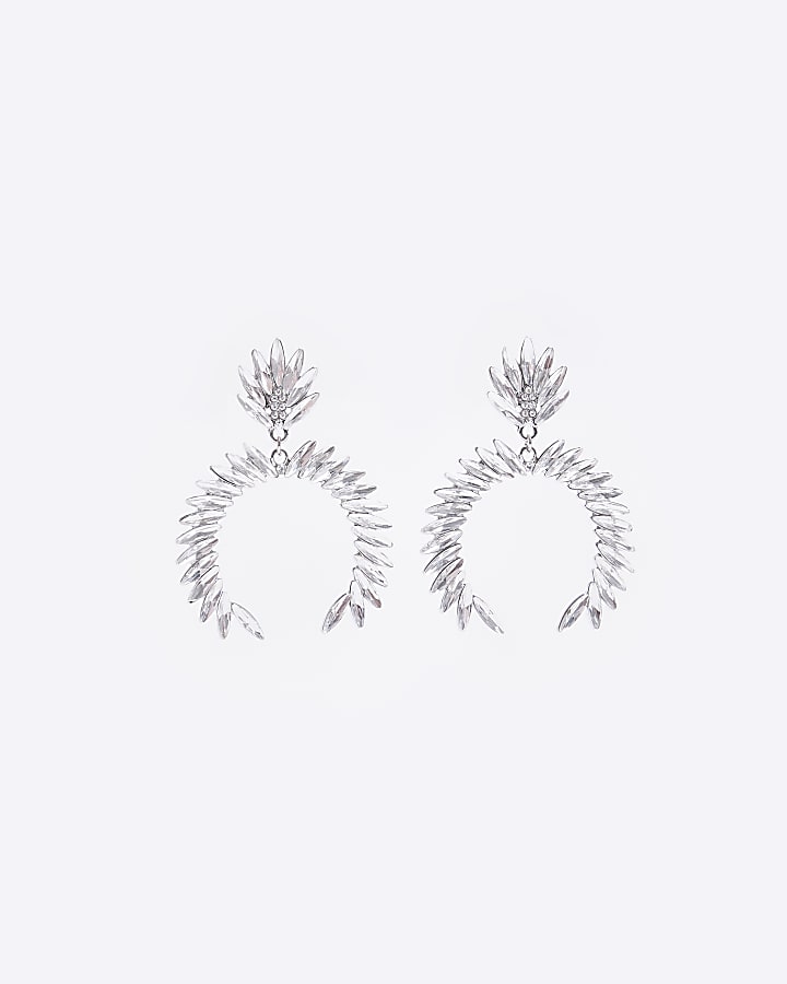 Silver embellished crescent drop earrings