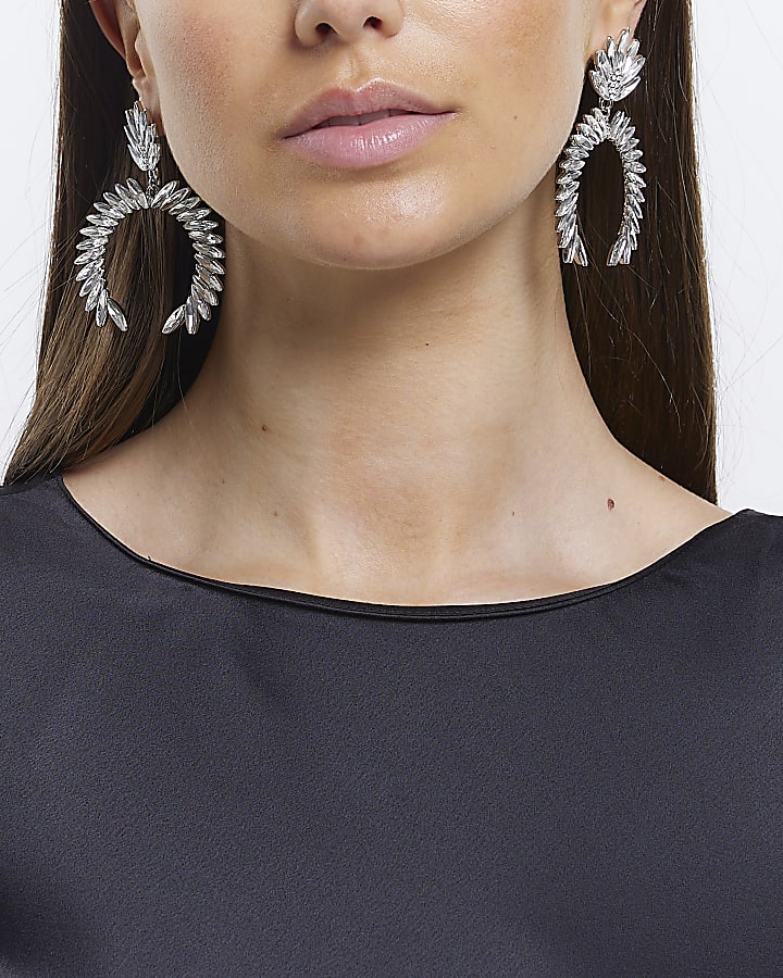 Silver embellished crescent drop earrings