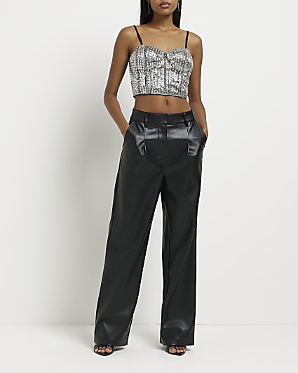 Silver embellished cropped corset top