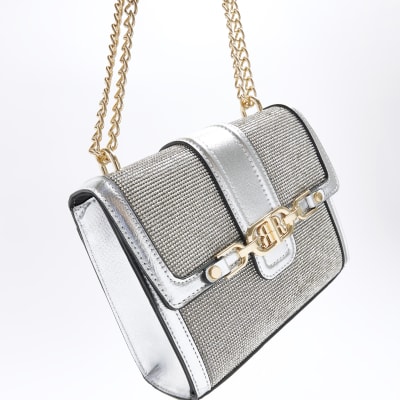 River Island Silver Glitter Mini Cross Body Bag in Gray