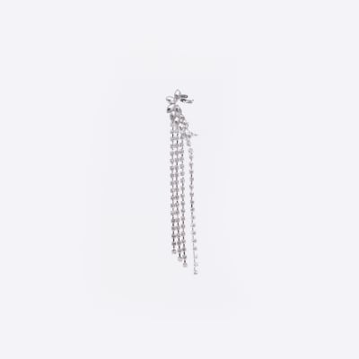 Silver embellished cuff drop earrings