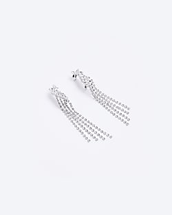 Silver embellished cuff drop earrings