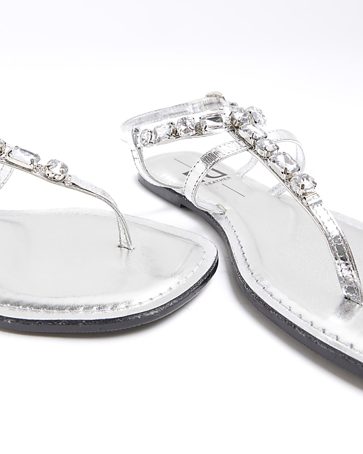 Silver embellished flat sandals