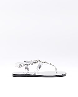 Silver embellished flat sandals