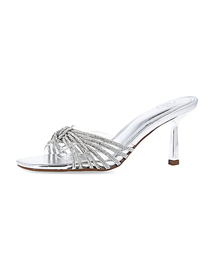 360 degree animation of product Silver embellished heeled mule shoes frame-2
