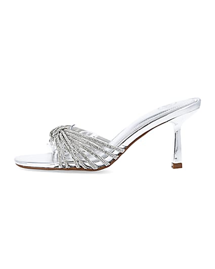 360 degree animation of product Silver embellished heeled mule shoes frame-3