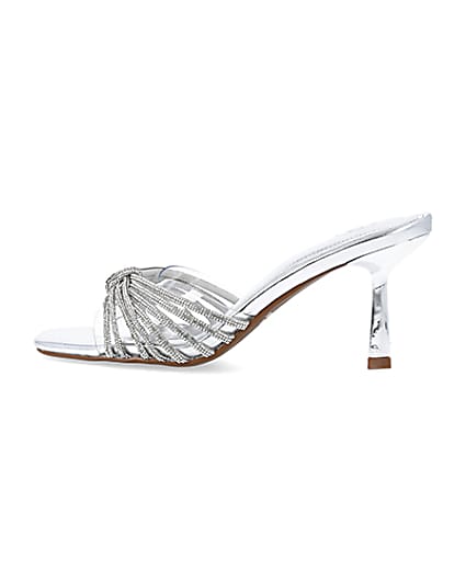 360 degree animation of product Silver embellished heeled mule shoes frame-4