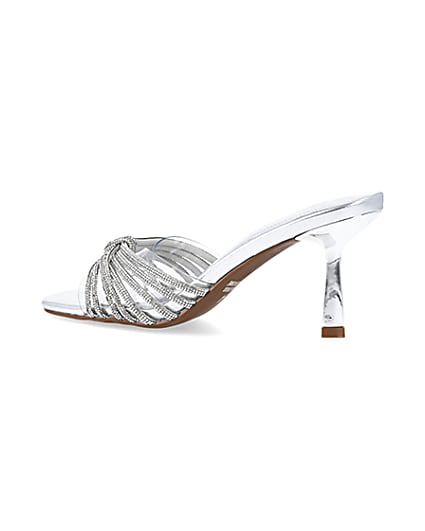 360 degree animation of product Silver embellished heeled mule shoes frame-5