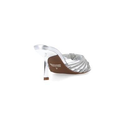 360 degree animation of product Silver embellished heeled mule shoes frame-11