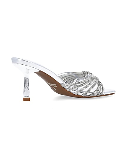 360 degree animation of product Silver embellished heeled mule shoes frame-13