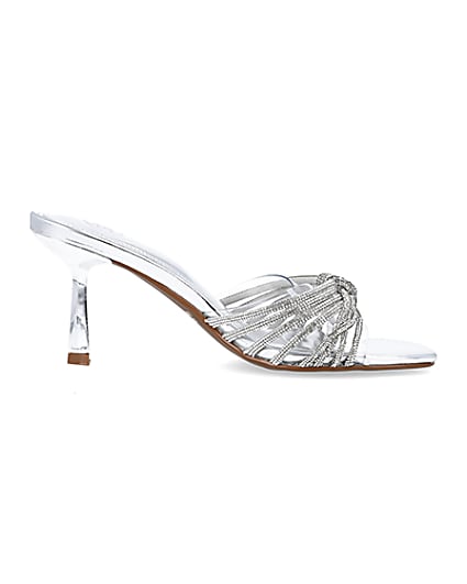 360 degree animation of product Silver embellished heeled mule shoes frame-15
