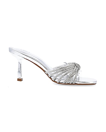 360 degree animation of product Silver embellished heeled mule shoes frame-16