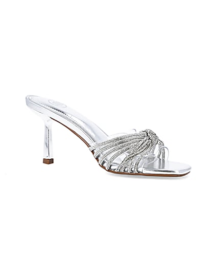 360 degree animation of product Silver embellished heeled mule shoes frame-17