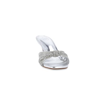 360 degree animation of product Silver embellished heeled mule shoes frame-20