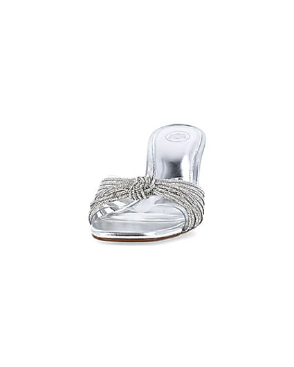 360 degree animation of product Silver embellished heeled mule shoes frame-22