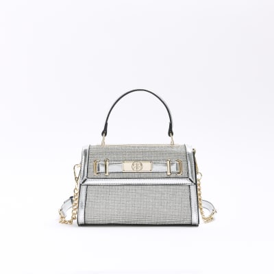 Silver embellished mini tote bag River Island