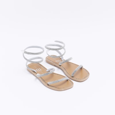 Silver embellished sandals | River Island