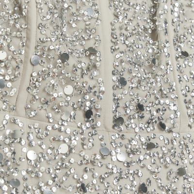 Silver embellished sequin jumpsuit