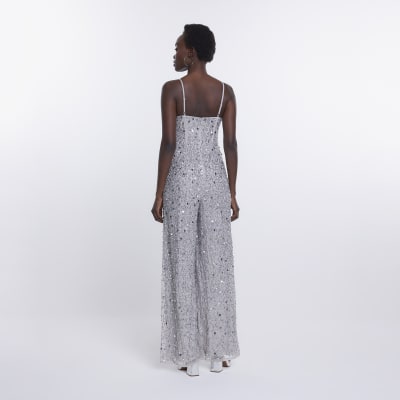 Silver embellished sequin jumpsuit