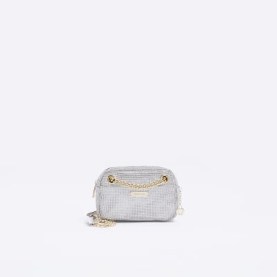 River Island Silver Glitter Mini Cross Body Bag in Gray