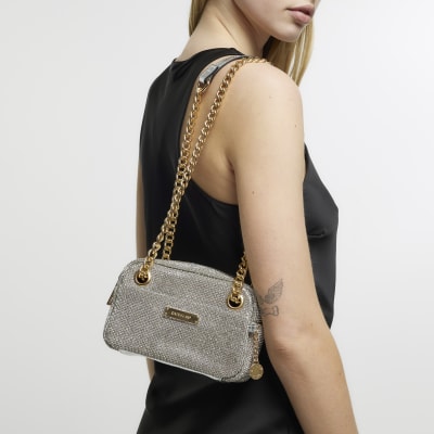 Silver Embellished Shoulder Bag River Island