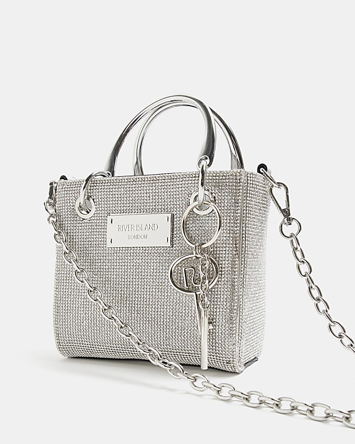Silver embellished tote bag