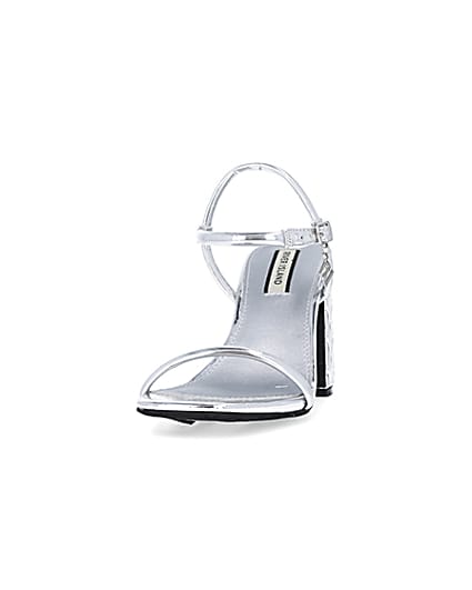 360 degree animation of product Silver embossed heeled strappy sandals frame-22