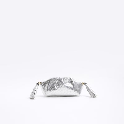 Silver embossed weave clutch bag River Island