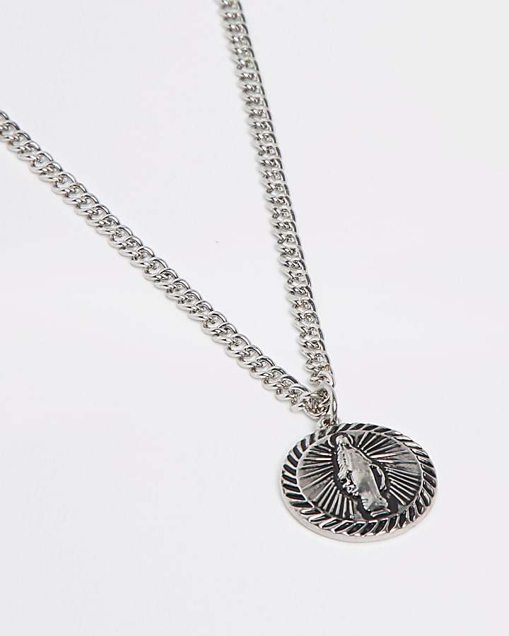 Silver engraved coin pendant necklace