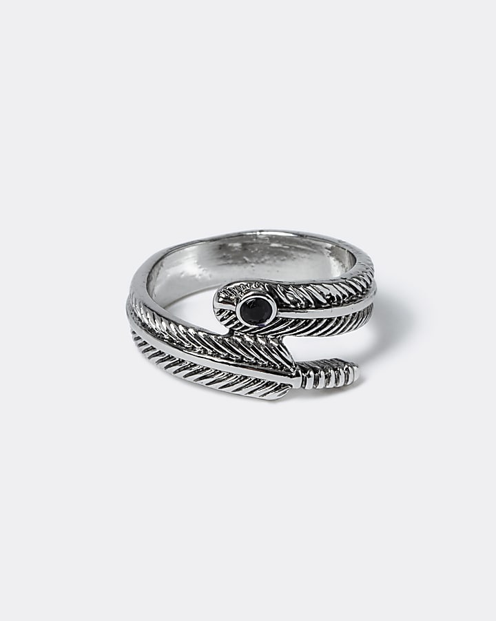 Silver feather wrap ring