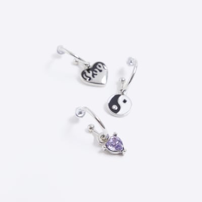 Silver flame detail hoop earrings multipack