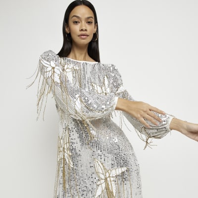 River island store silver sequin dress