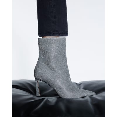 Silver Glitter Ankle Boots