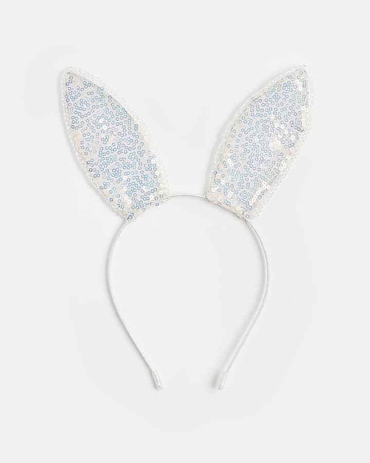 Silver glitter bunny ears headband