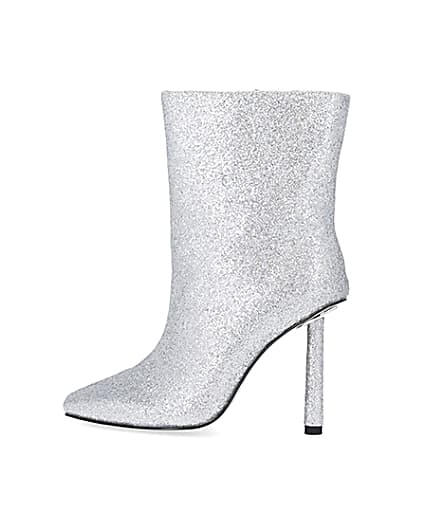 360 degree animation of product Silver glitter heeled ankle boots frame-4